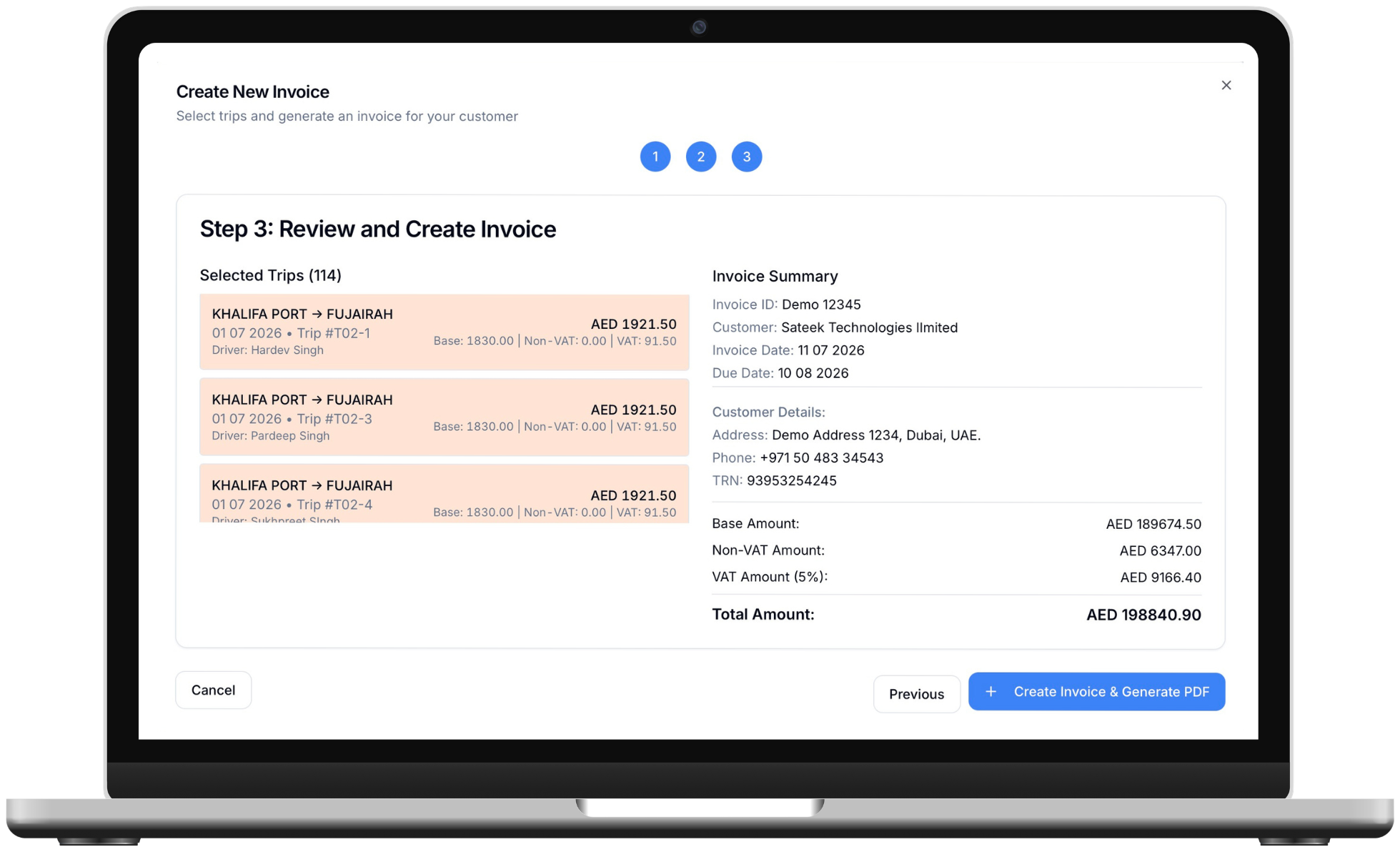 Create invoice — review step